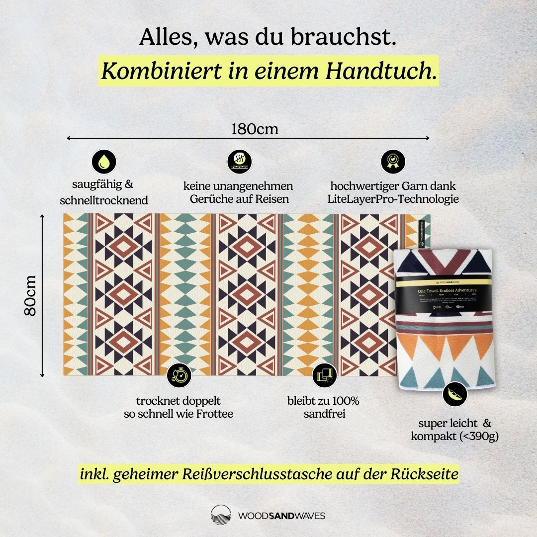 Warm Earth - Sandabweisendes Strandtuch mit Geheimfach (180cm x 80cm) - WOODSANDWAVES