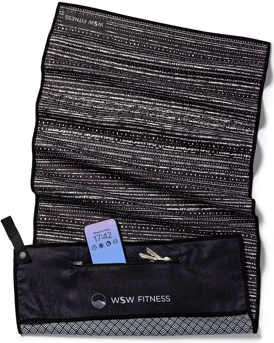 Dark Mind - Sporthandtuch mit Magnet & Zipper-Tasche - WOODSANDWAVES