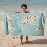 Animal Map - Strandtuch für Kinder - schadstofffrei, schnelltrocknend  & sanft zur Haut (140cm x 70cm)