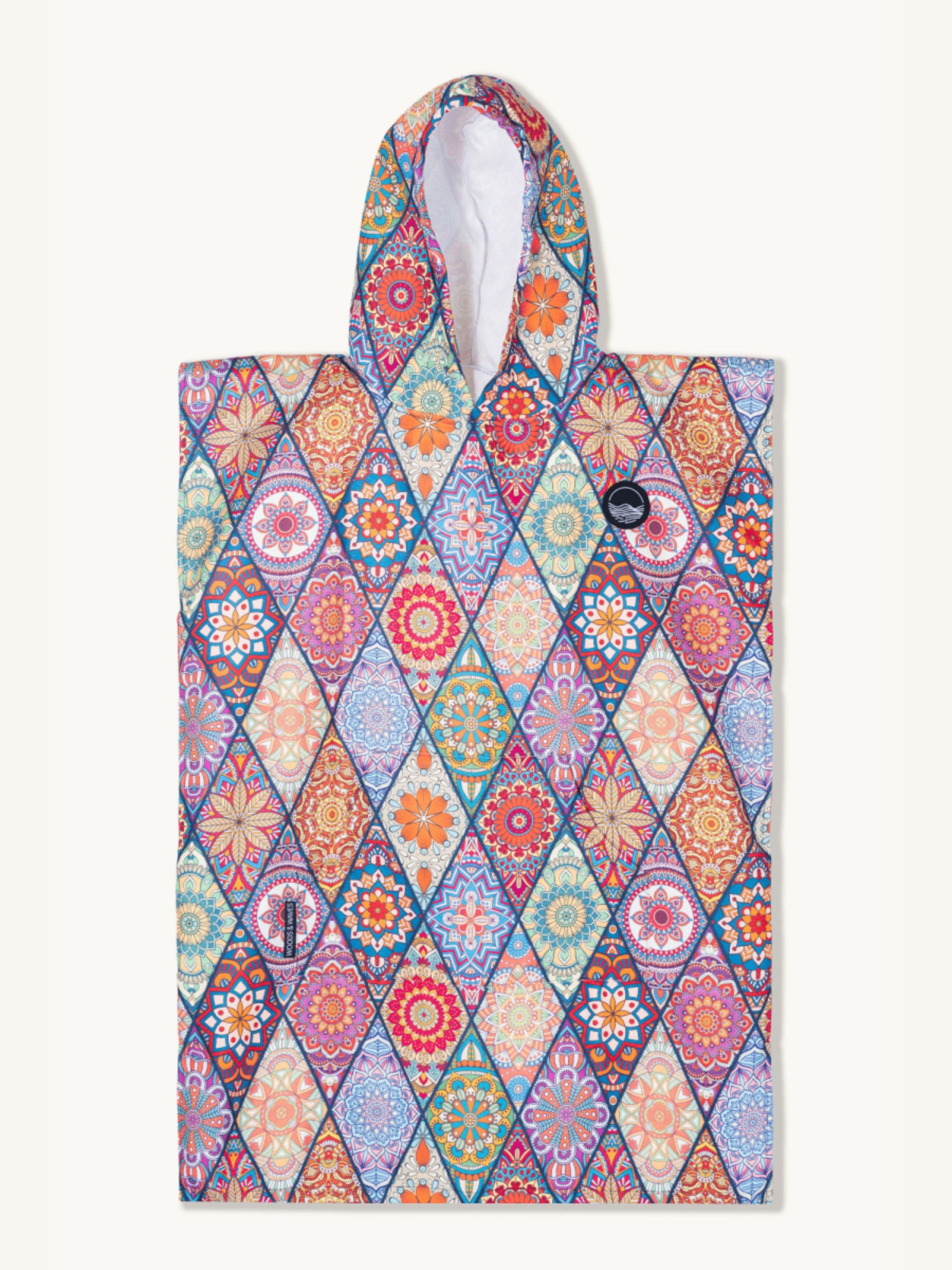 Poncho de baño para niños (120 cm - 150 cm) - suave con la piel y se seca muy rápido - de microfibra de primera calidad - Mosaics - (aprox. 6-12 años)