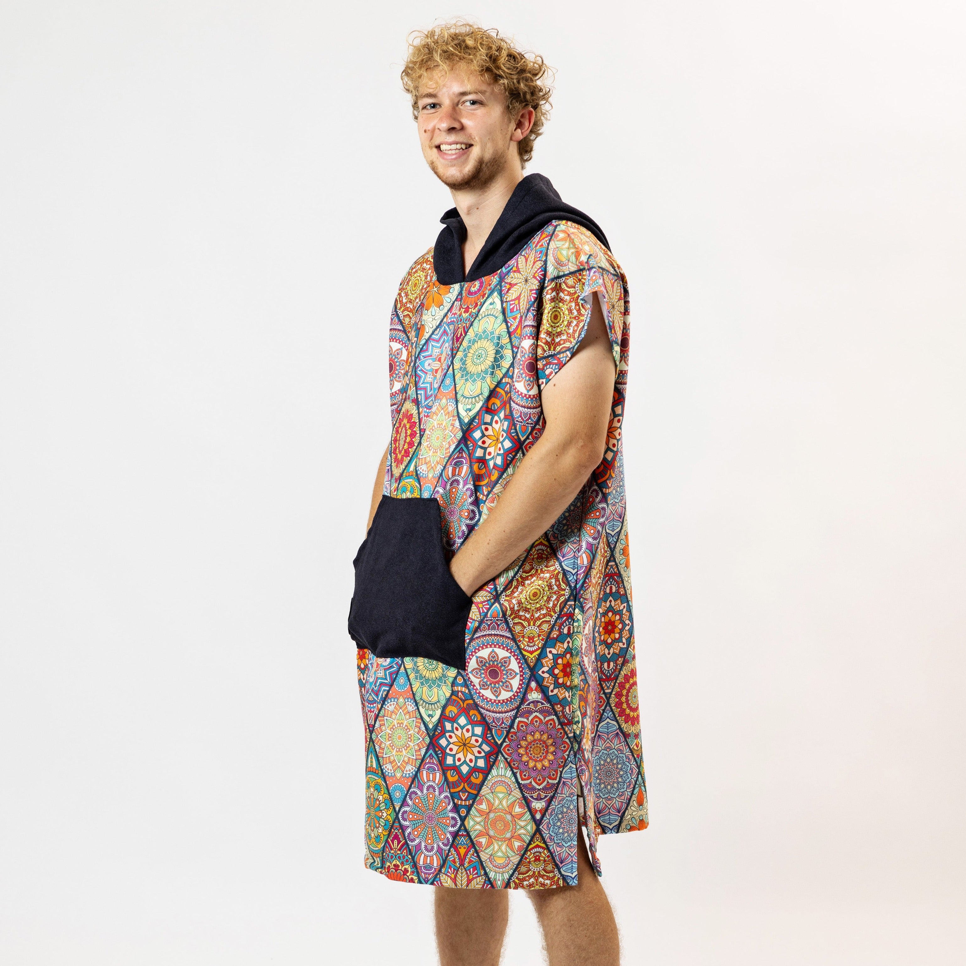 Surf-Poncho Mosaics - für Frauen & Männer - aus schnelltrocknender und ultra-leichter Mikrofaser - WOODSANDWAVES