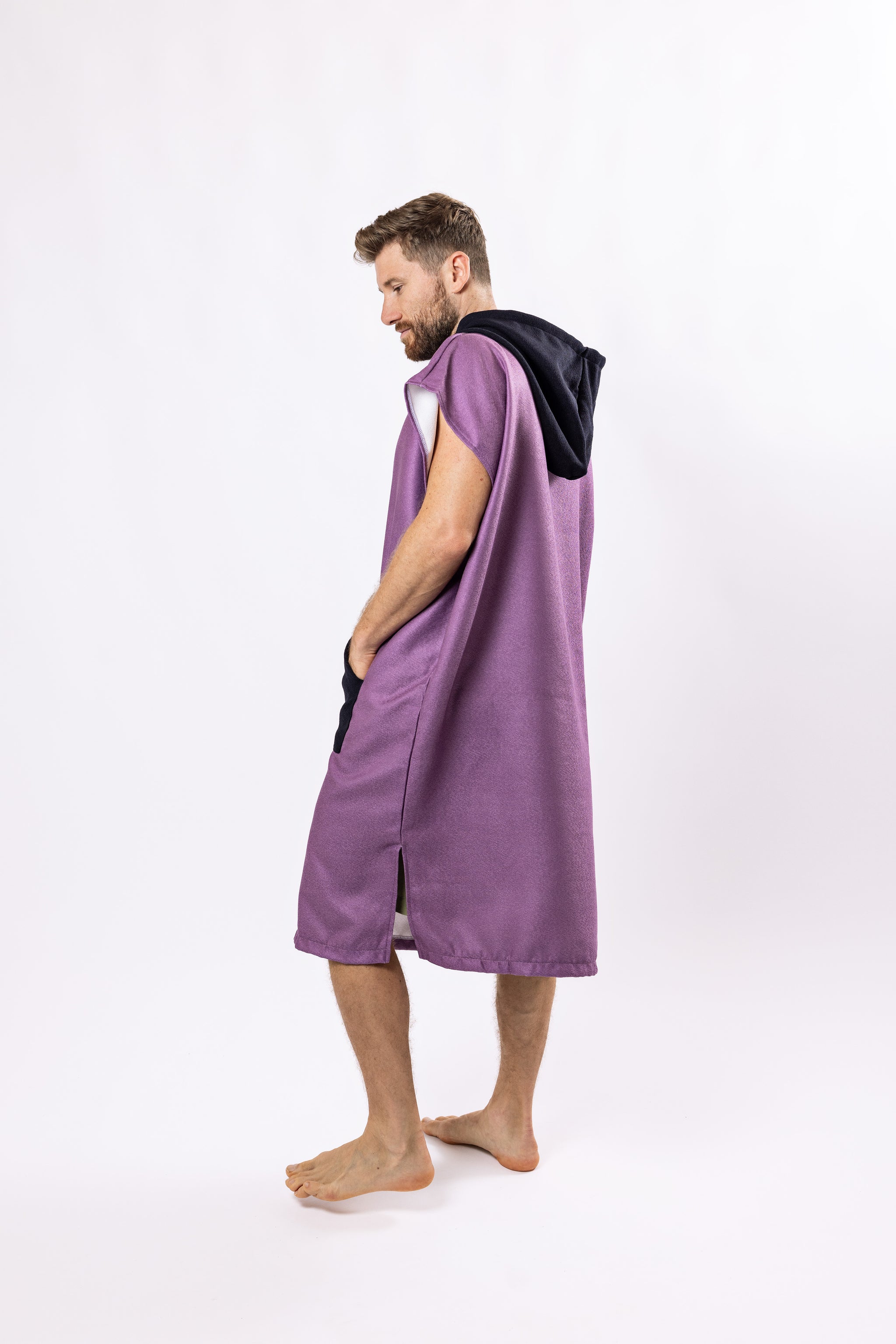 Surf-Poncho Clear Purple - für Frauen & Männer - aus schnelltrocknender und ultra-leichter Mikrofaser - WOODSANDWAVES