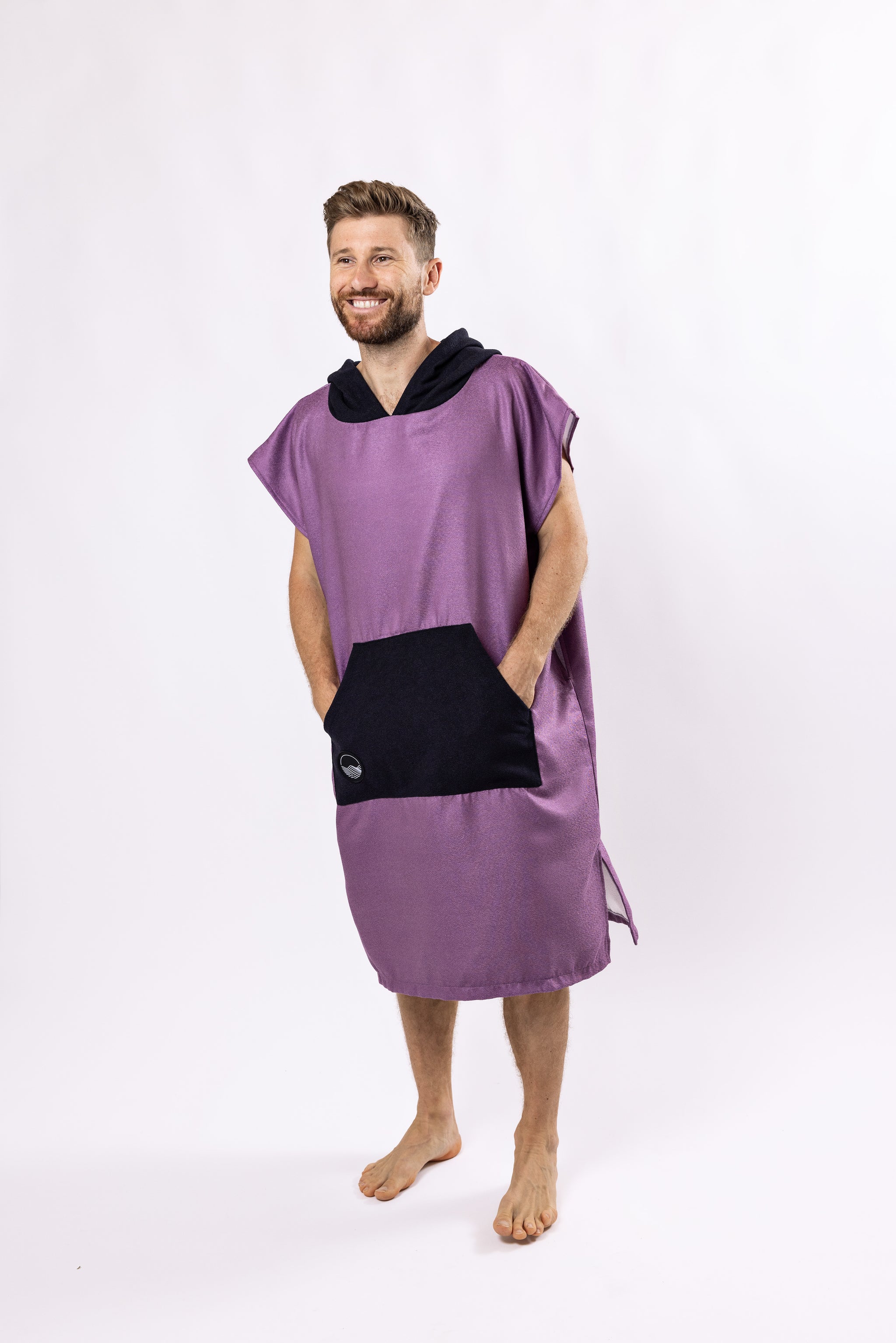 Surf-Poncho Clear Purple - für Frauen & Männer - aus schnelltrocknender und ultra-leichter Mikrofaser - WOODSANDWAVES