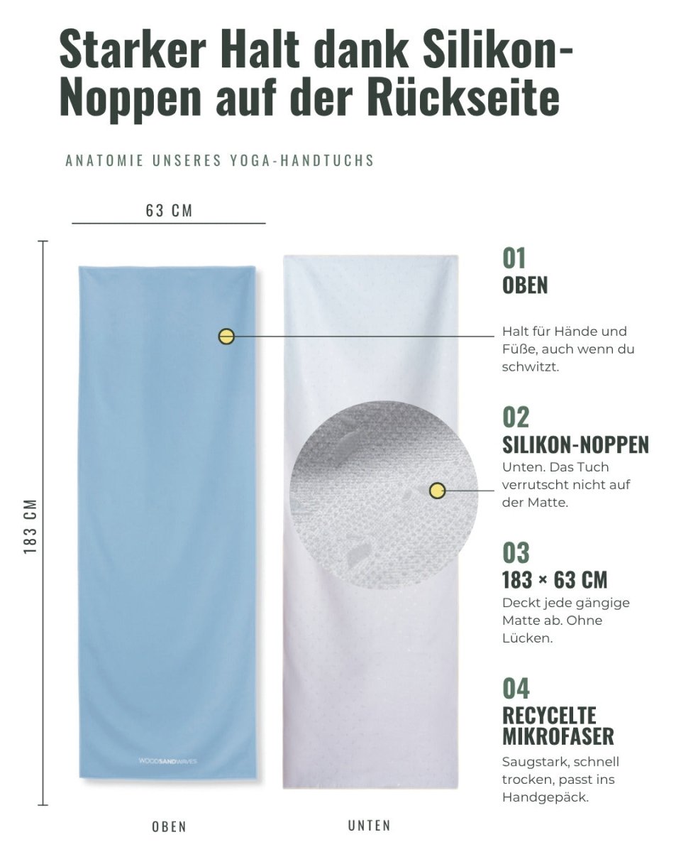 Airy Blue - Rutschfestes Yoga-Handtuch mit Silikon-Noppen - woodsandwaves.co