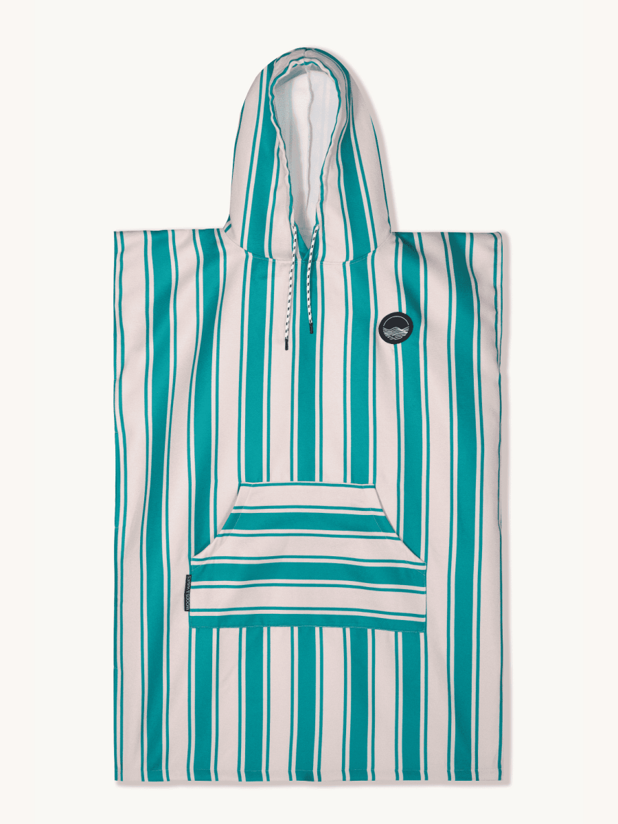 Badeponcho für Kinder (120cm - 150cm) - sanft zur Haut & extra schnell wieder trocken - aus Premium Mikrofaser - Ocean Cabana - (ca. 6 - 12 Jahre) - woodsandwaves.co