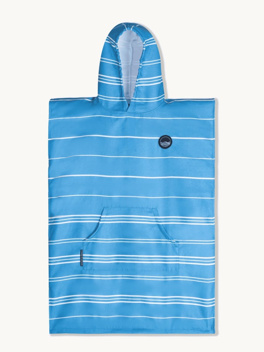 Badeponcho für Kinder (120cm - 150cm) - sanft zur Haut & extra schnell wieder trocken - aus Premium Mikrofaser - Ocean Lines - (ca. 6-12 Jahre) - woodsandwaves.co