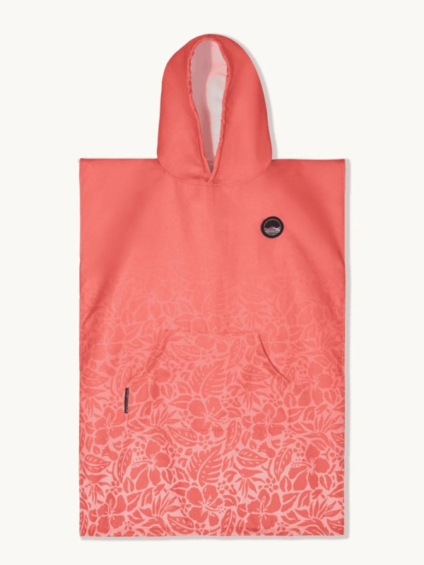Badeponcho für Kinder (120cm - 150cm) - sanft zur Haut & extra schnell wieder trocken - aus Premium Mikrofaser - Tropical Bloom - (ca. 6 - 12 Jahre) - woodsandwaves.co