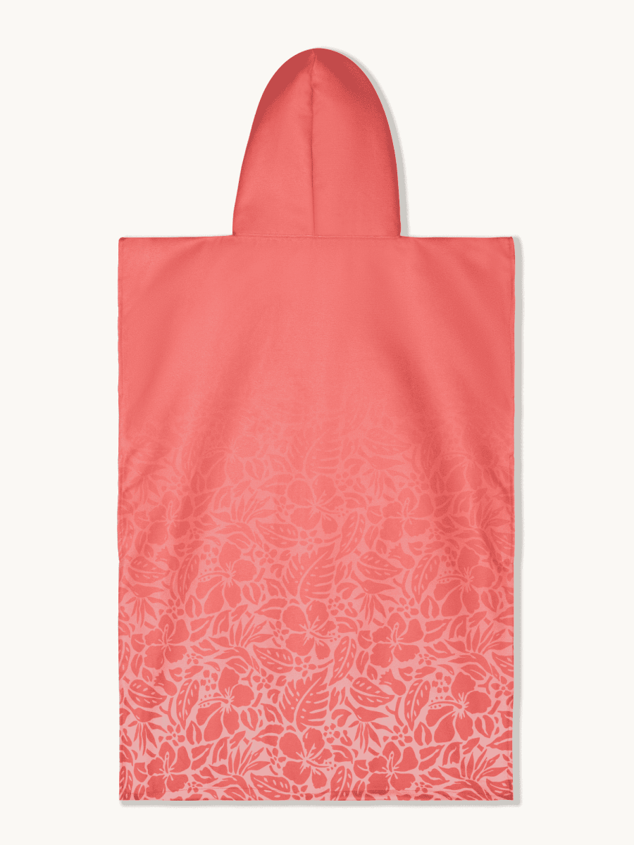 Badeponcho für Kinder (120cm - 150cm) - sanft zur Haut & extra schnell wieder trocken - aus Premium Mikrofaser - Tropical Bloom - (ca. 6 - 12 Jahre) - woodsandwaves.co