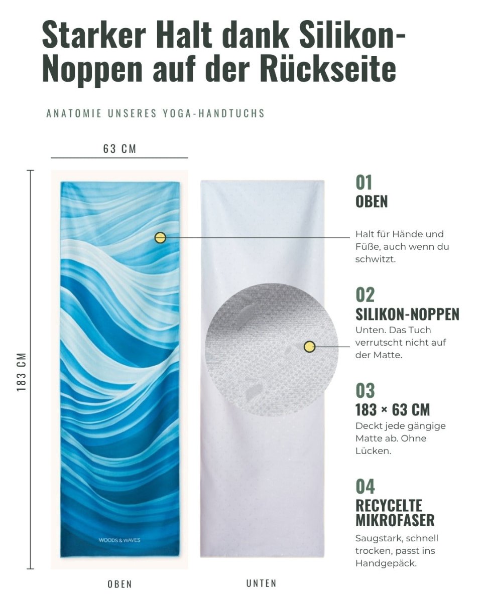 Blue Cascade - Rutschfestes Yoga-Handtuch mit Silikon-Noppen - woodsandwaves.co