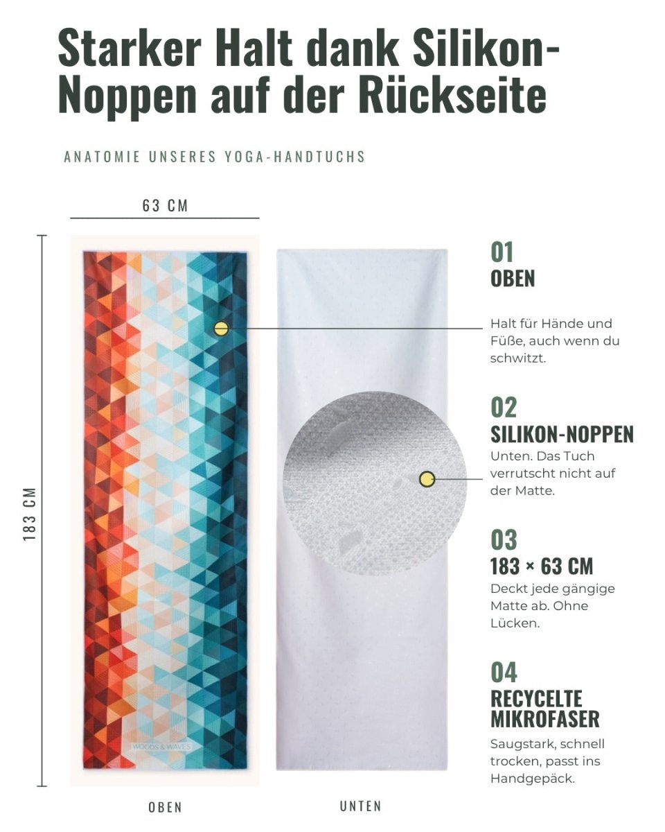 Kaleidoscope Orange - Rutschfestes Yoga-Handtuch mit Silikon-Noppen - woodsandwaves.co
