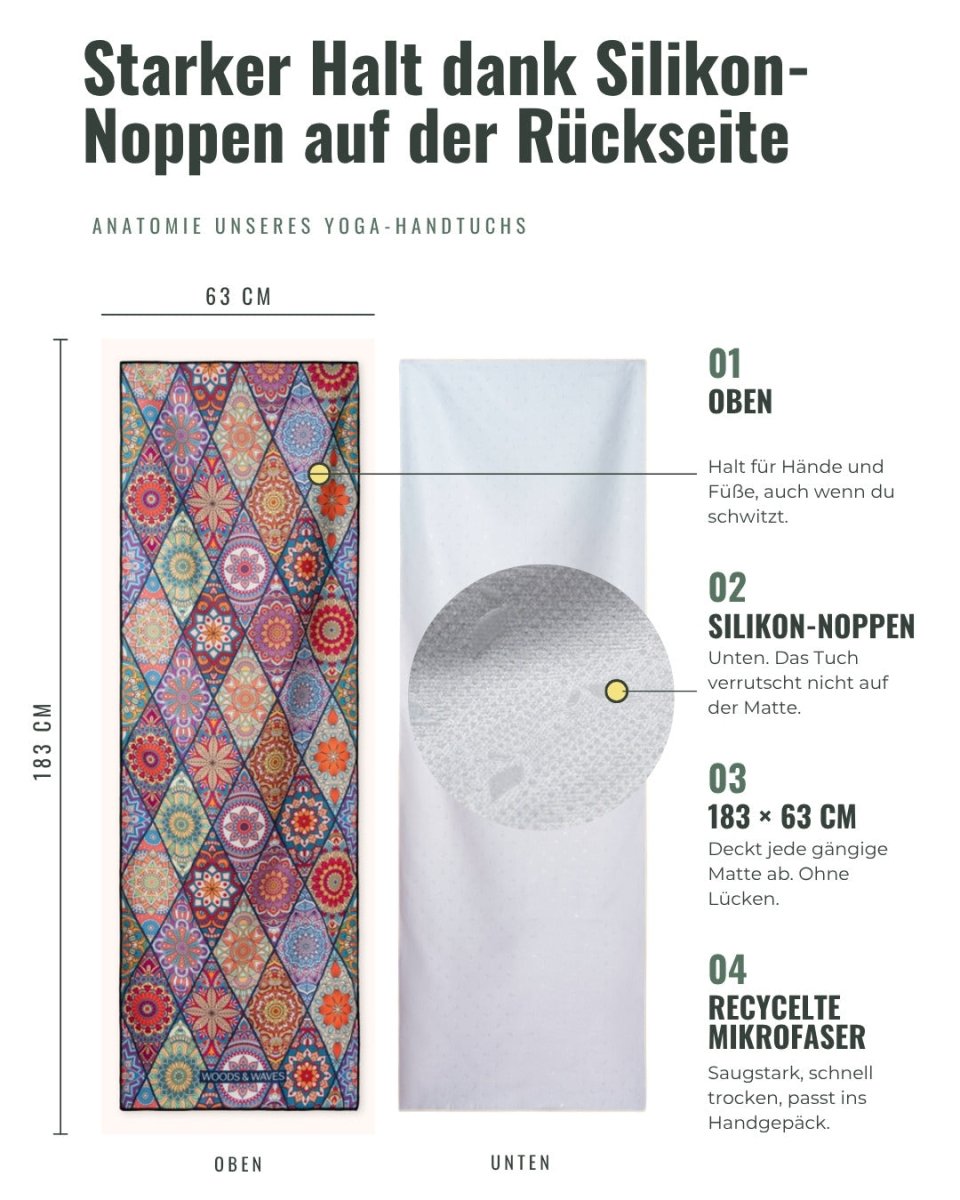 Mosaics - Rutschfestes Yoga-Handtuch mit Silikon-Noppen - woodsandwaves.co
