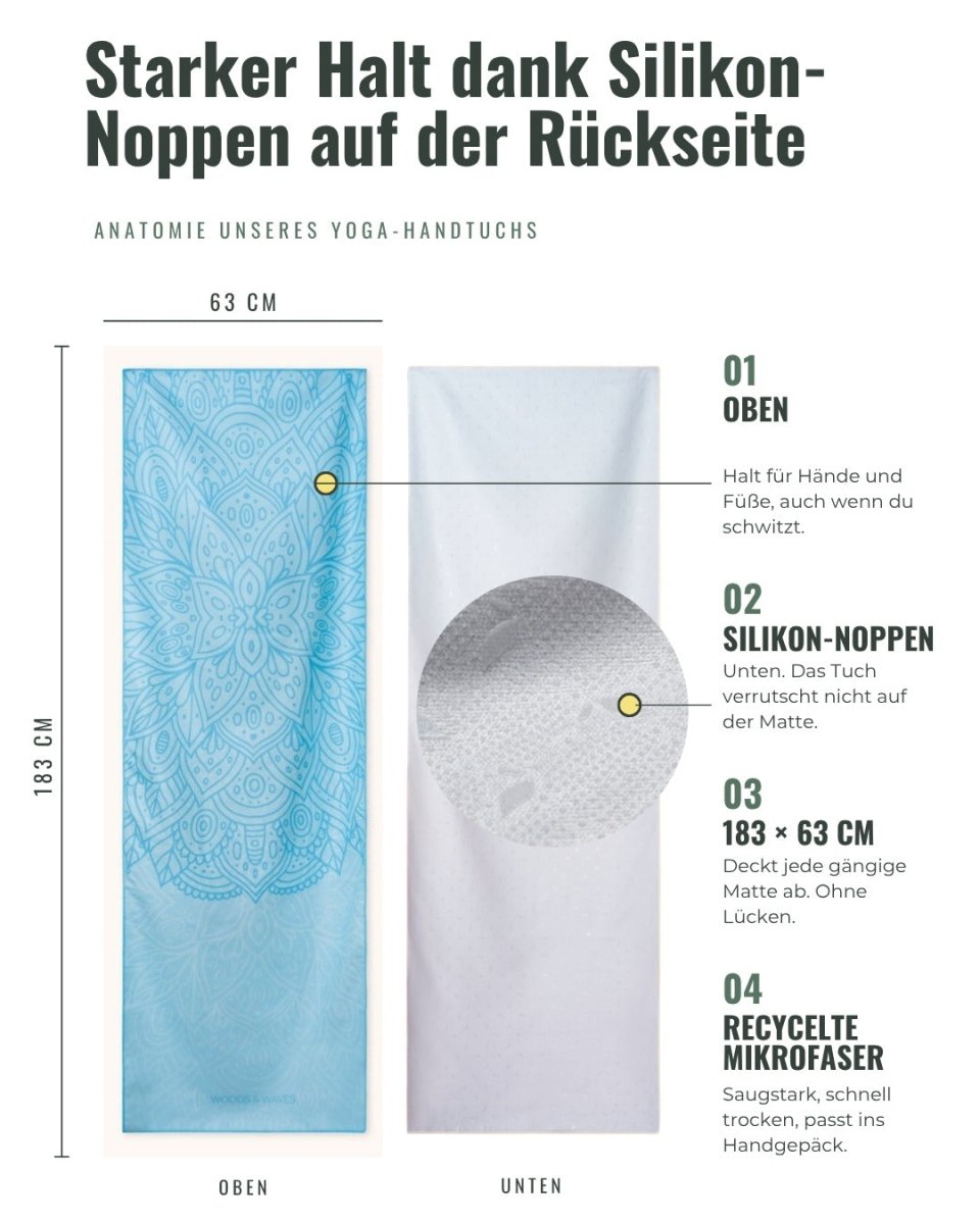 Mystic Mandala - Rutschfestes Yoga-Handtuch mit Silikon-Noppen - woodsandwaves.co