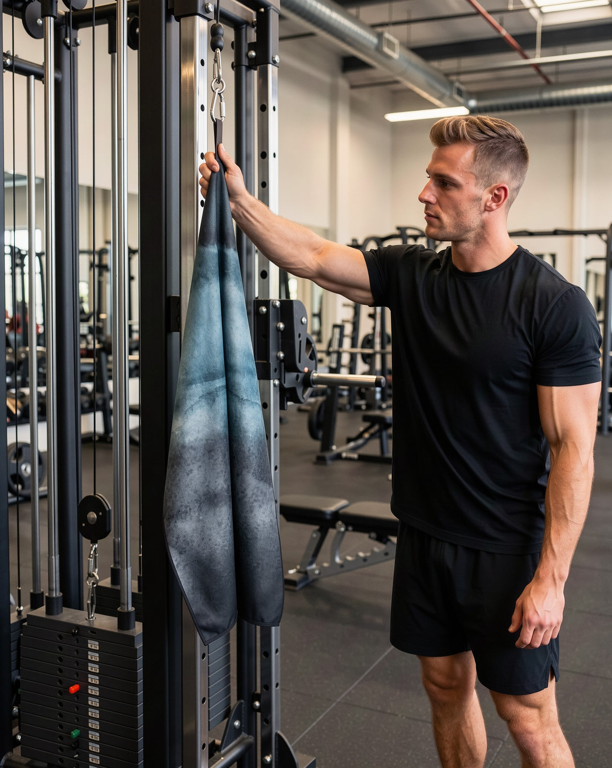 Gym Handtuch Stormy Skies am Kabelzug im Fitnessstudio - woodsandwaves.co