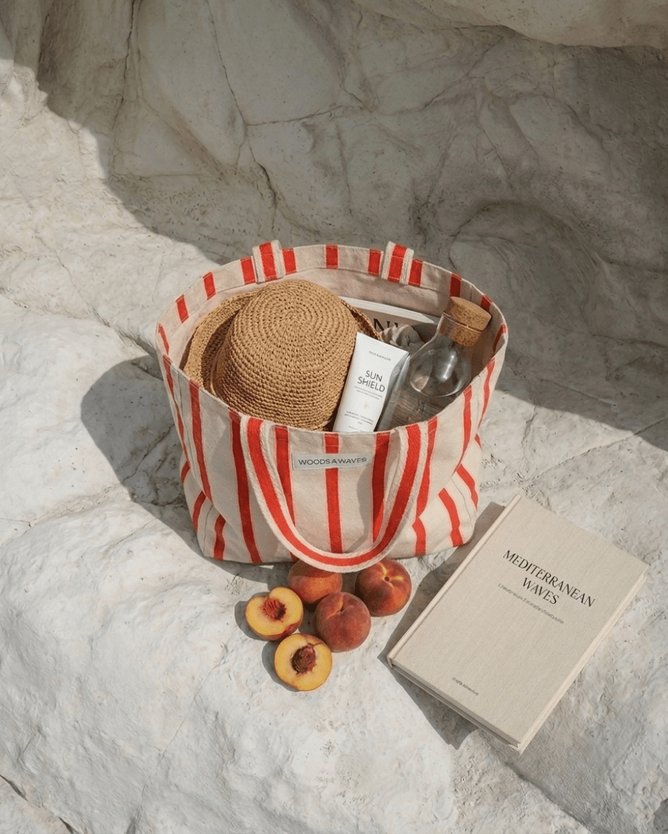 Strandtasche "Sunset Stripes" - Premium Qualität - ultra robust & nachhaltig - woodsandwaves.co