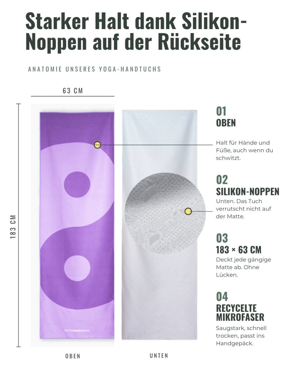 Yin & Yang Vio - Rutschfestes Yoga-Handtuch mit Silikon-Noppen - woodsandwaves.co