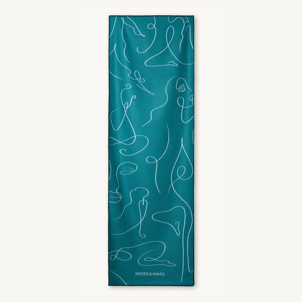 Yoga-Handtuch - Zen Lines Teal - WOODSANDWAVES - extra rutschfest